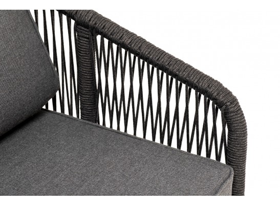 "Канны" кресло плетеное из роупа, основание дуб, роуп темно-серый круглый, ткань темно-серая 027 в Кургане
