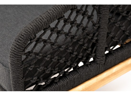 "Канны" кресло плетеное из роупа (узелки), основание дуб, роуп темно-серый круглый, ткань серая в Кургане