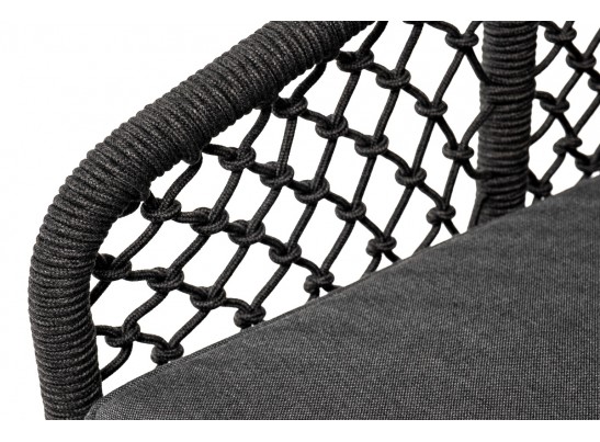 "Канны" кресло плетеное из роупа (узелки), основание дуб, роуп темно-серый круглый, ткань серая в Кургане