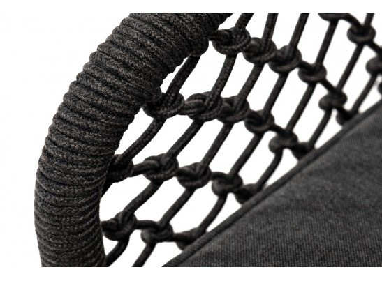 "Канны" кресло плетеное из роупа (узелки), основание дуб, роуп темно-серый круглый, ткань серая в Кургане