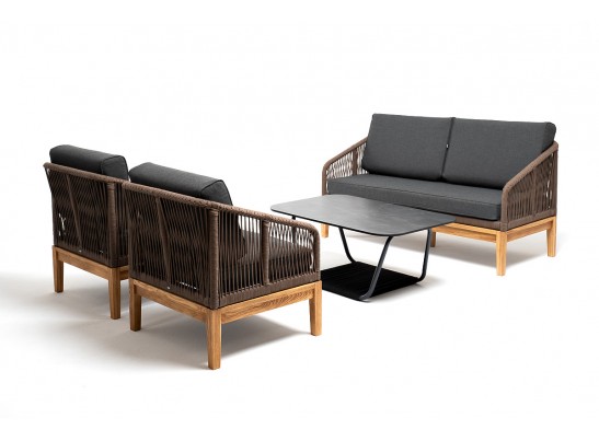 "Канны" лаунж-зона 4-местная из роупа со столиком "Канны" (серый гранит), основание дуб, роуп коричневый в Кургане