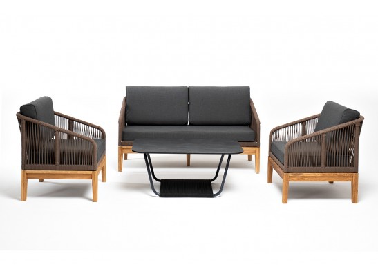 "Канны" лаунж-зона 4-местная из роупа со столиком "Канны" (серый гранит), основание дуб, роуп коричневый в Кургане