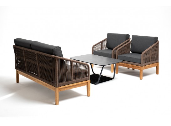 "Канны" лаунж-зона 4-местная из роупа со столиком "Канны" (серый гранит), основание дуб, роуп коричневый в Кургане