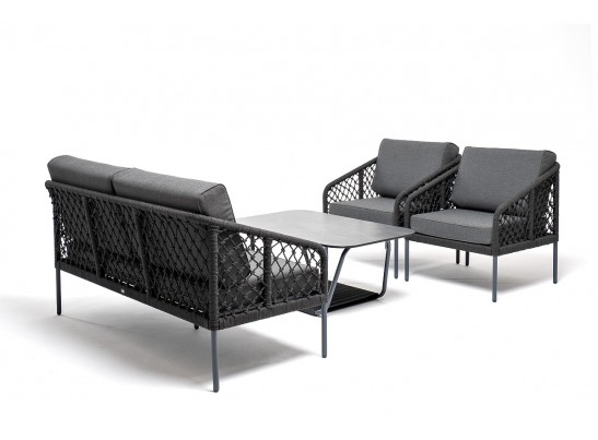 "Канны" лаунж-зона 4-местная из роупа узелкового плетения, каркас алюминий, роуп темно-серый в Кургане