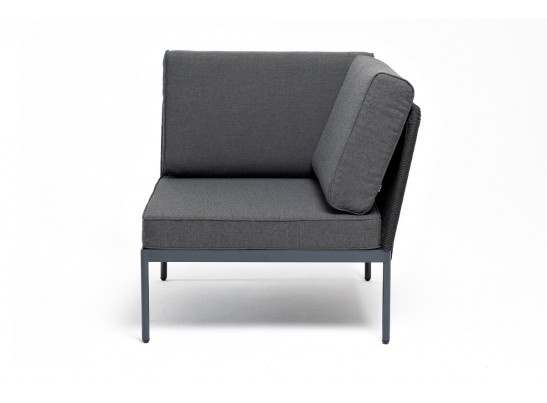 "Канны" угловой модуль плетеный из роупа, каркас алюминий темно-серый (RAL7024) муар, роуп темно-серый круглый, ткань темно-серая 027 в Кургане