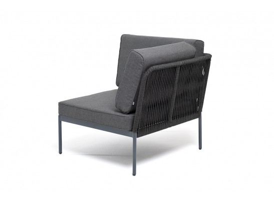 "Канны" угловой модуль плетеный из роупа, каркас алюминий темно-серый (RAL7024) муар, роуп темно-серый круглый, ткань темно-серая 027 в Кургане