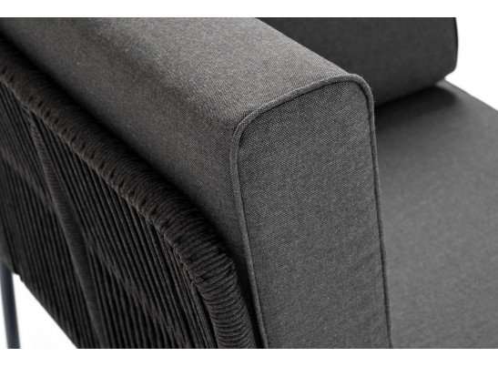 "Канны" угловой модуль плетеный из роупа, каркас алюминий темно-серый (RAL7024) муар, роуп темно-серый круглый, ткань темно-серая 027 в Кургане