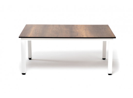 "Канны" журнальный столик из HPL 90х60, H40, каркас белый, цвет столешницы "дуб" в Кургане