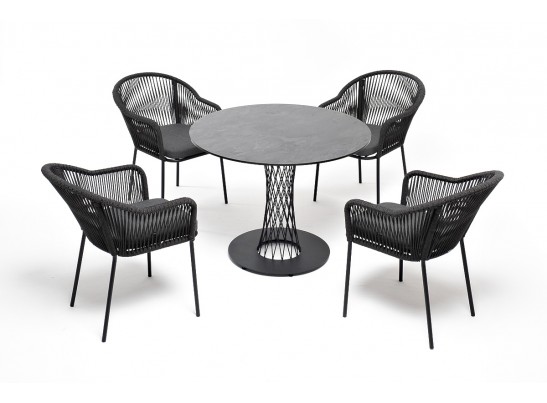 "Лион" обеденная группа на 4 персоны со стульями "Лион" темно-серый, круглый стол "серый гранит" в Кургане