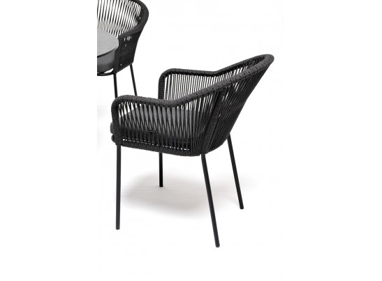 "Лион" обеденная группа на 4 персоны со стульями "Лион" темно-серый, круглый стол "серый гранит" в Кургане