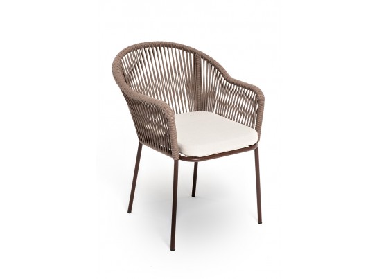 "Лион" стул плетеный из роупа, каркас из стали коричневый, роуп коричневый, ткань бежевая в Кургане