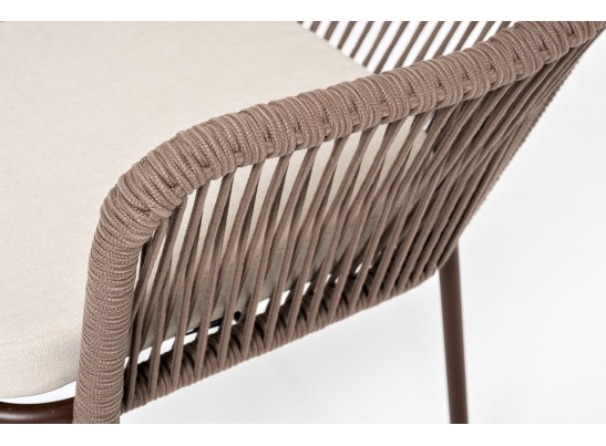 "Лион" стул плетеный из роупа, каркас из стали коричневый, роуп коричневый, ткань бежевая в Кургане
