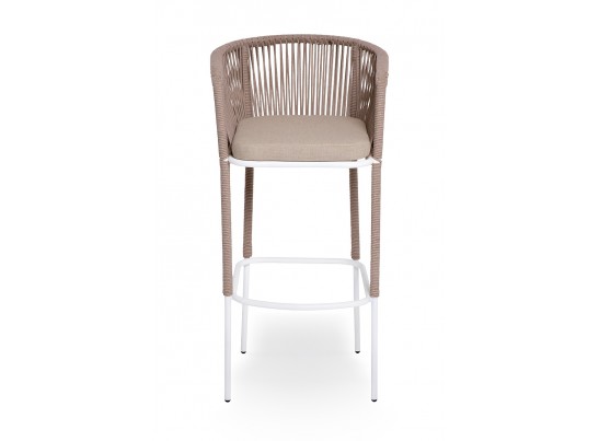 "Марсель" барный стул из роупа, каркас из стали белый, роуп бежевый, ткань бежевая в Кургане