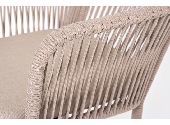 "Марсель" стул барный плетеный из роупа, каркас из стали белый муар, роуп бежевый круглый, ткань бежевая 052 в Кургане