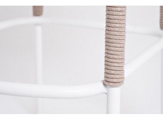 "Марсель" стул барный плетеный из роупа, каркас из стали белый муар, роуп бежевый круглый, ткань бежевая 052 в Кургане