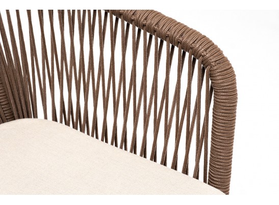 "Марсель" стул плетеный из роупа, каркас алюминий белый, роуп коричневый, ткань бежевая в Кургане