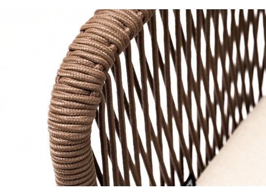 "Марсель" стул плетеный из роупа, каркас алюминий белый, роуп коричневый, ткань бежевая в Кургане