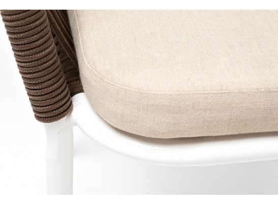 "Марсель" стул плетеный из роупа, каркас алюминий белый, роуп коричневый, ткань бежевая в Кургане