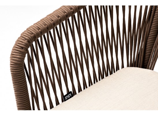 "Марсель" стул плетеный из роупа, каркас алюминий белый, роуп коричневый, ткань бежевая в Кургане