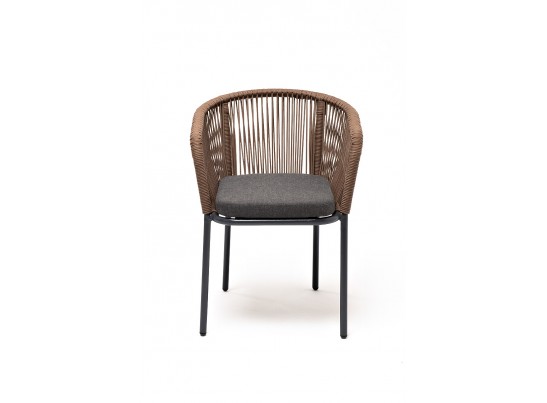 "Марсель" стул плетеный из роупа, каркас алюминий темно-серый, роуп коричневый, ткань серая в Кургане