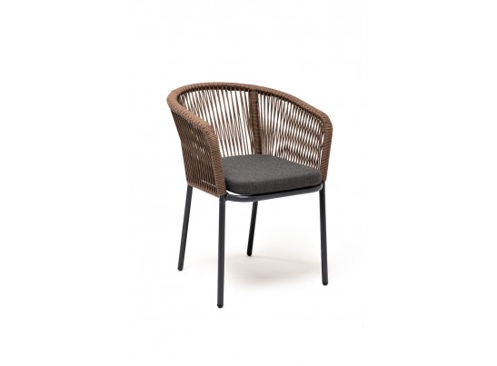 "Марсель" стул плетеный из роупа, каркас алюминий темно-серый, роуп коричневый, ткань серая в Кургане