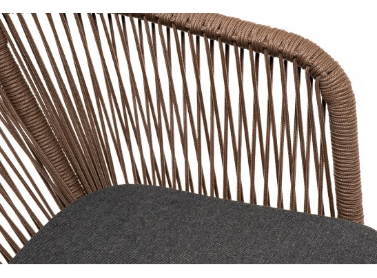 "Марсель" стул плетеный из роупа, каркас алюминий темно-серый, роуп коричневый, ткань серая в Кургане