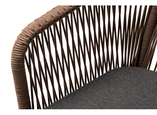 "Марсель" стул плетеный из роупа, каркас алюминий темно-серый, роуп коричневый, ткань серая в Кургане