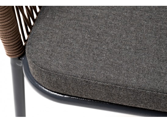 "Марсель" стул плетеный из роупа, каркас алюминий темно-серый, роуп коричневый, ткань серая в Кургане