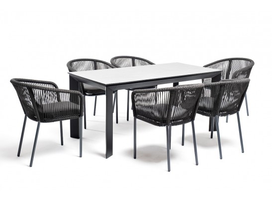 "Венето" обеденная группа на 6 персон со стульями "Марсель", каркас темно-серый, роуп темно-серый в Кургане