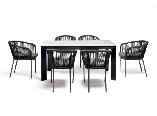 "Венето" обеденная группа на 6 персон со стульями "Марсель", каркас темно-серый, роуп темно-серый в Кургане