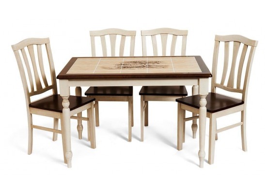 Стол с плиткой CT 3045P (дерево гевея/Античный белый) в Кургане