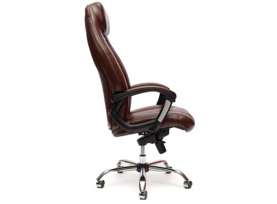 Кресло BOSS люкс хром (кожзам/коричневый/перфорированный) в Кургане