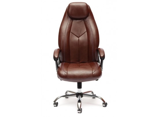 Кресло BOSS люкс хром (кожзам/коричневый/перфорированный) в Кургане