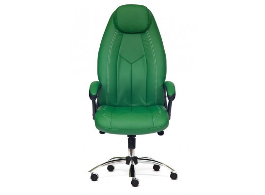 Кресло BOSS люкс хром (кожзам/зеленый/перфорированный) в Кургане