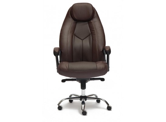 Кресло BOSS люкс хром (кожзам/коричневый/перфорированный) в Кургане