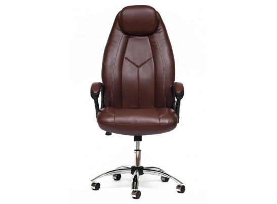 Кресло BOSS хром (кожзам/коричневый) в Кургане