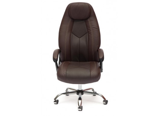 Кресло BOSS хром (кожзам/коричневый/перфорированный) в Кургане