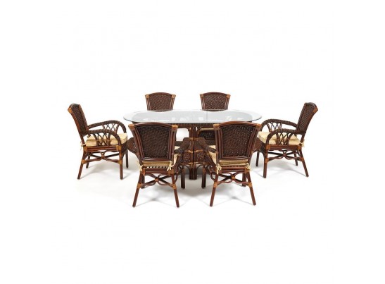 Комплект обеденный "ANDREA GRAND" (стол со стеклом+6 кресел+ подушки)