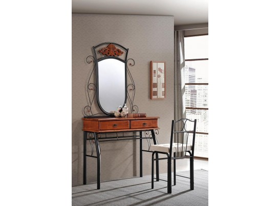 Столик туалетный CANZONA (столик/зеркало + стул) черный/красный дуб