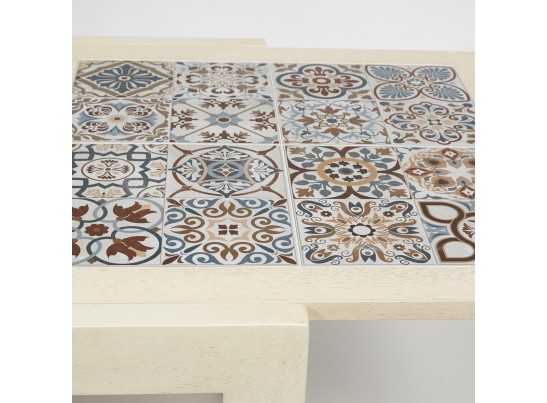 Cтол раскладной с плиткой CT 3030 Kasablanca (дерево гевея/античный белый)