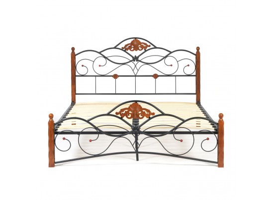 Кровать двуспальная CANZONA 160 красный дуб/черный Wood slat base