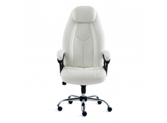 Кресло BOSS люкс хром (кожзам/белый) в Кургане