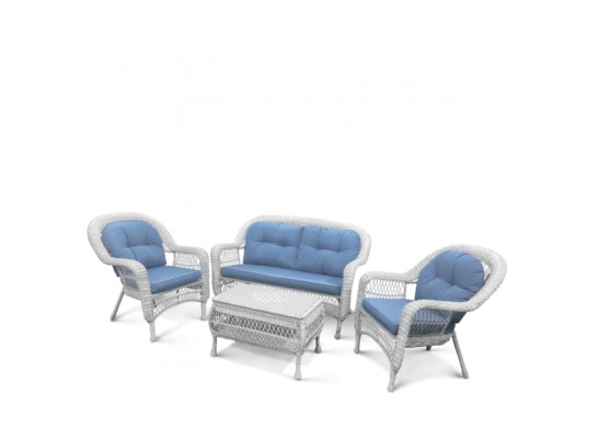 Плетеный комплект для отдыха из искусственного ротанга LV520 White/Blue в Кургане