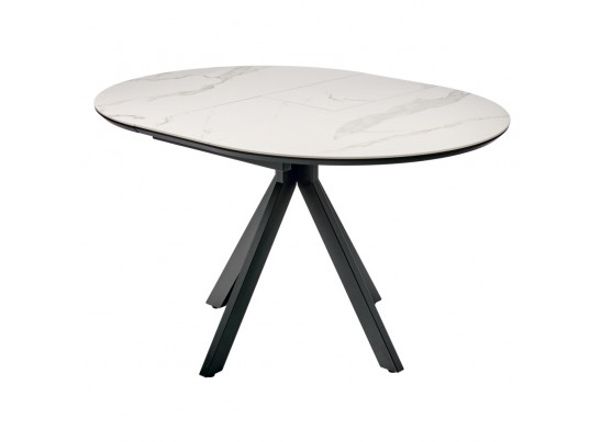 Стол Rudolf круглый раскладной 100-130x100x75см, светлый керамогранит, черный в Кургане