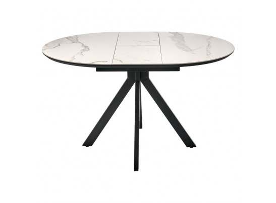 Стол Rudolf круглый раскладной 100-130x100x75см, светлый керамогранит, черный в Кургане