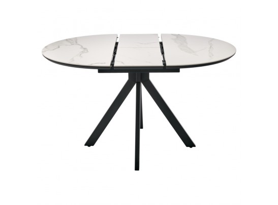 Стол Rudolf круглый раскладной 100-130x100x75см, светлый керамогранит, черный в Кургане