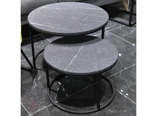 Набор кофейных столиков Tango серый мрамор с чёрными ножками, 2шт в Кургане