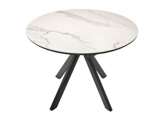 Стол Rudolf круглый раскладной 100-130x100x75см, светлый керамогранит, черный в Кургане