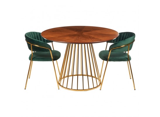 Стол Liverpool диам.110см, шпон орех "солнышко" с золотистыми ножками в Кургане