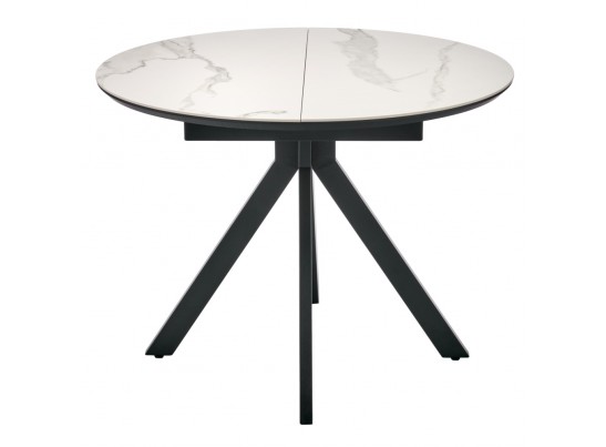 Стол Rudolf круглый раскладной 100-130x100x75см, светлый керамогранит, черный в Кургане